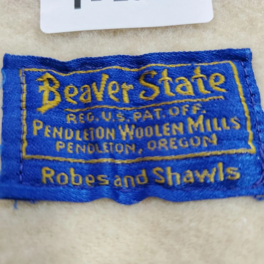 Pendleton Blanket 6x5 Beige Beaver State Wool Aztex Chief Joseph VINTAGE Throw